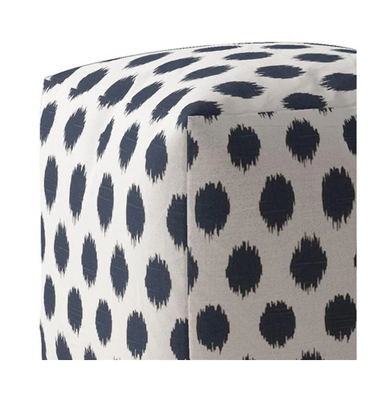 17" Blue and White Canvas Polka Dots Pouf Ottoman