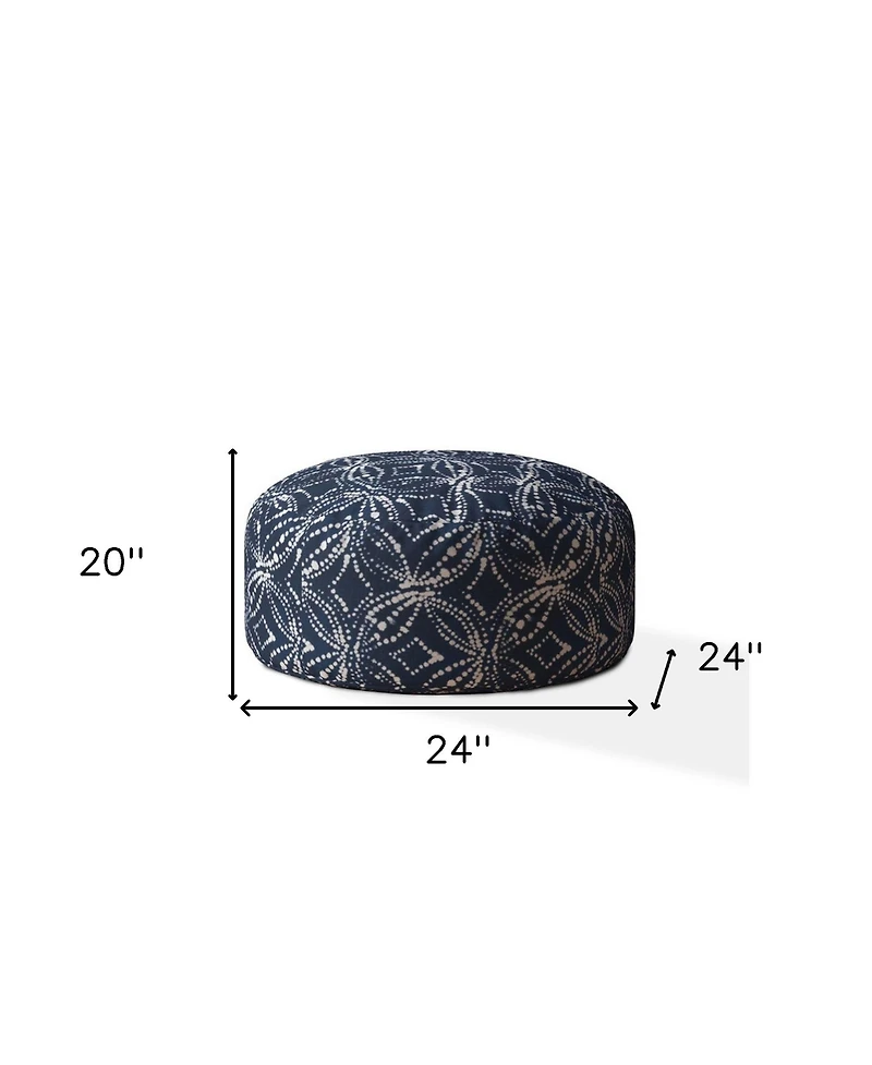 Canvas Round Damask Pouf Ottoman for Living Room and Bedroom Seating