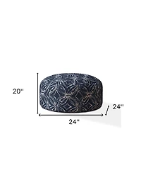 Canvas Round Damask Pouf Ottoman for Living Room and Bedroom Seating
