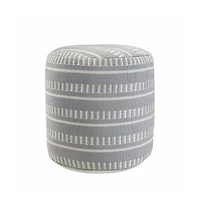 Striped Round Polyester Pouf Ottoman for Patio and Home Decor