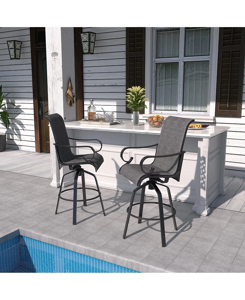 2-Piece Aluminium Frame Outdoor Swivel Chairs Bar Stool with Cushion Teslin Patio Dining Chair Rotatable Chairs