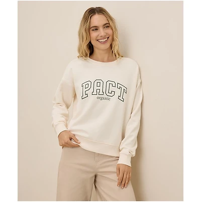 Pact Women's Organic Cotton Cloud Brushed Fleece Graphic Crew Sweatshirt