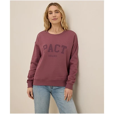 Pact Women's Organic Cotton Cloud Brushed Fleece Graphic Crew Sweatshirt