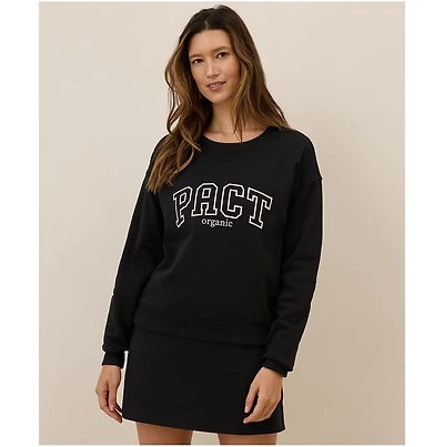 Pact Women's Organic Cotton Cloud Brushed Fleece Graphic Crew Sweatshirt