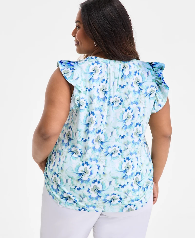 Style & Co Plus Size Printed Ruffle Pintuck Top, Exclusively at Macy's