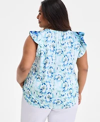 Style & Co Plus Size Printed Ruffle Pintuck Top, Exclusively at Macy's