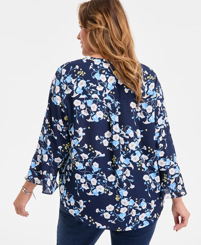 Style & Co Plus Morning Glories Pintuck Top, Exclusively at Macy's