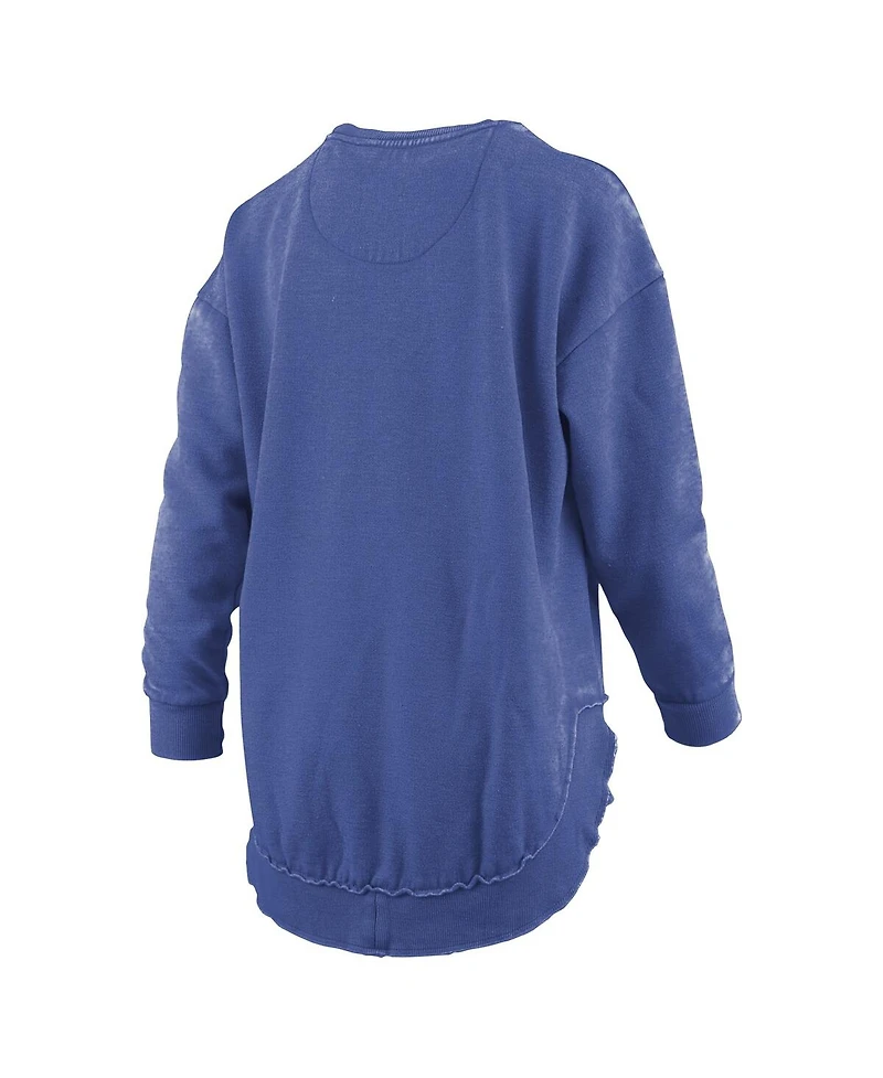 Pressbox Women's Royal Kansas Jayhawks Melange Poncho Vintage Fleece Long Sleeve Pullover Sweatshirt