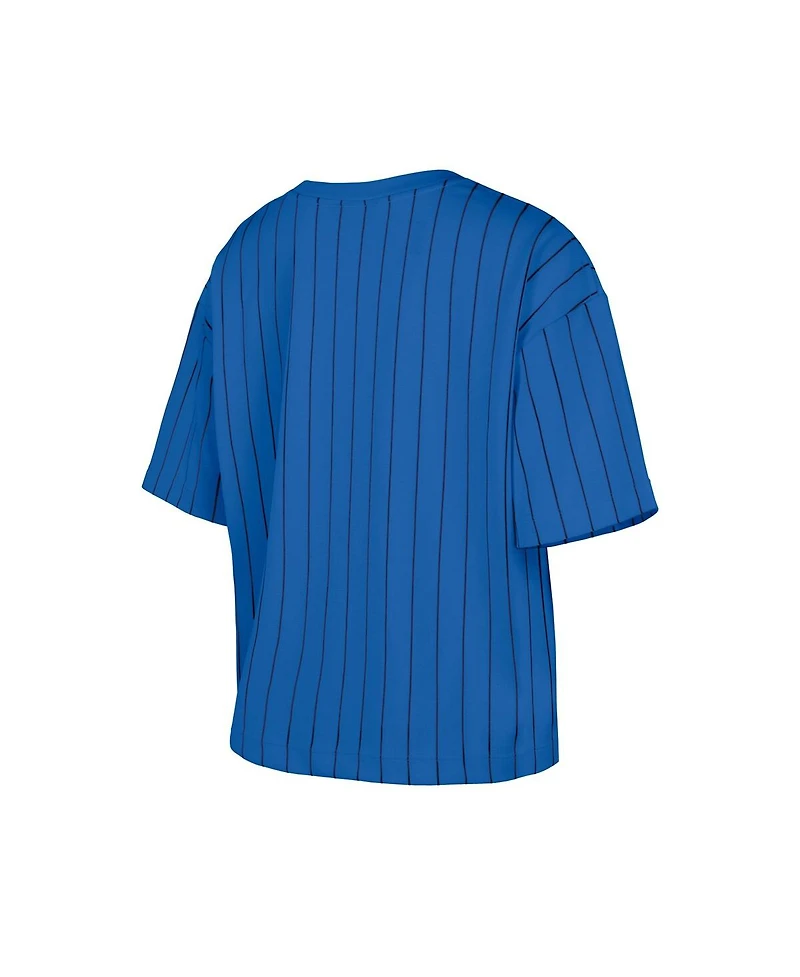 New Era Women's Blue Detroit Tigers City Connect Multiplier Pinstripe Cropped T-Shirt