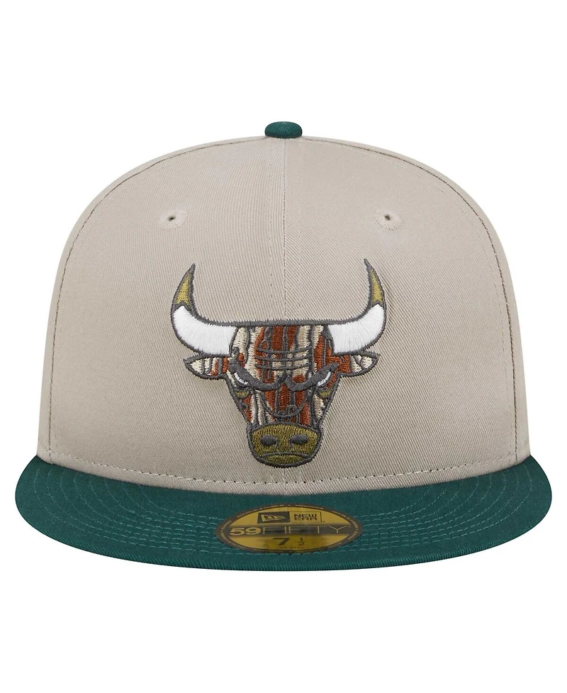 New Era Men's Natural/Hunter Green Chicago Bulls Lifestyle Tree Bark 59FIFTY Fitted Hat
