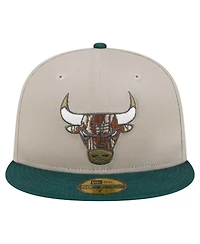 New Era Men's Natural/Hunter Green Chicago Bulls Lifestyle Tree Bark 59FIFTY Fitted Hat