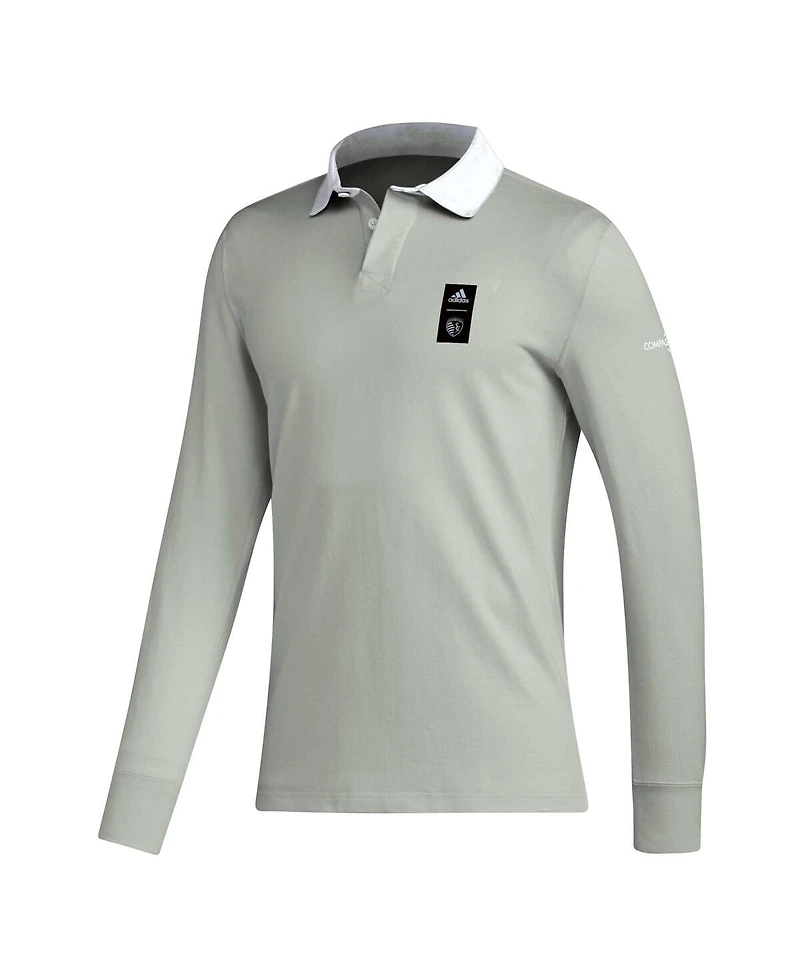 Adidas Men's 2023 Player Gray Sporting Kansas City Travel Long Sleeve Polo Shirt