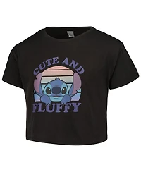 Mad Engine Big Girls Black Lilo and Stitch Cute Fluffy Cropped T-Shirt