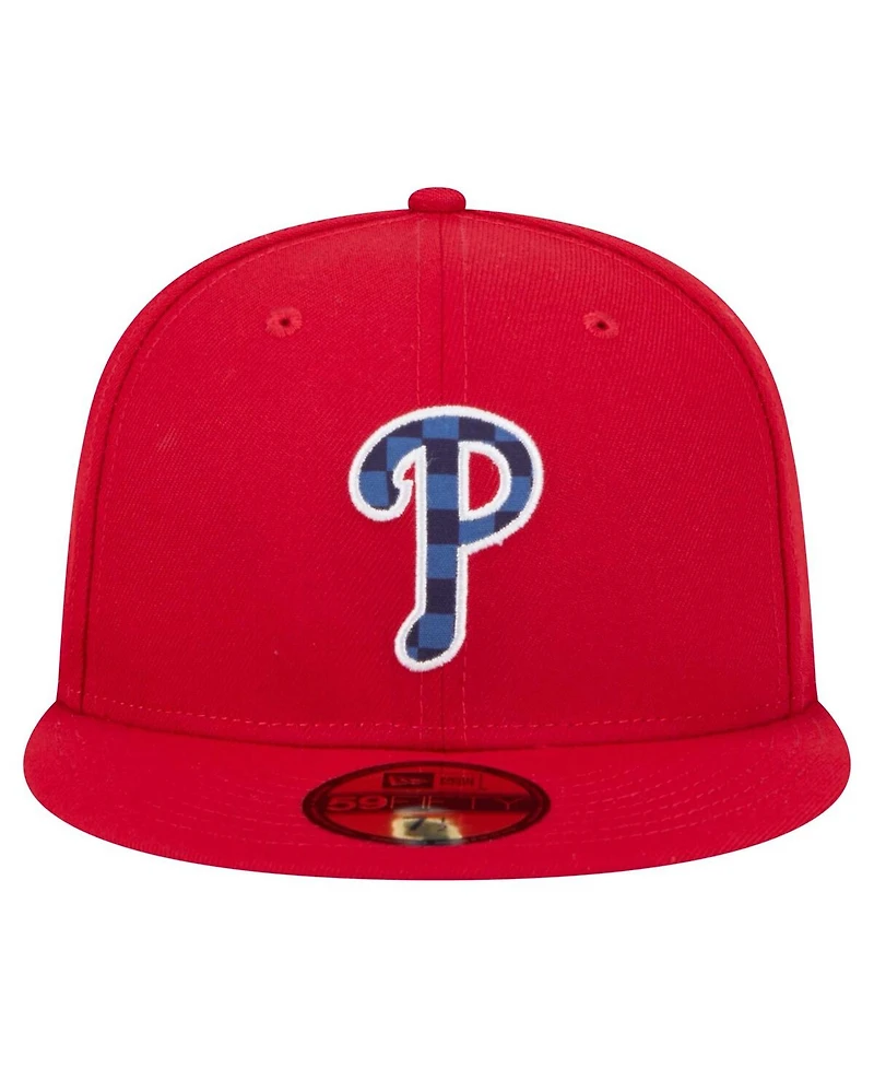 New Era Men's Red Philadelphia Phillies Checkered Under visor 59FIFTY Hat