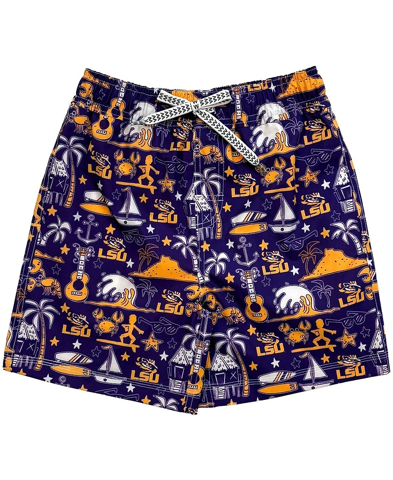 Wes & Willy Big Boys and Girls Purple Lsu Tigers Luau Swim Trunks