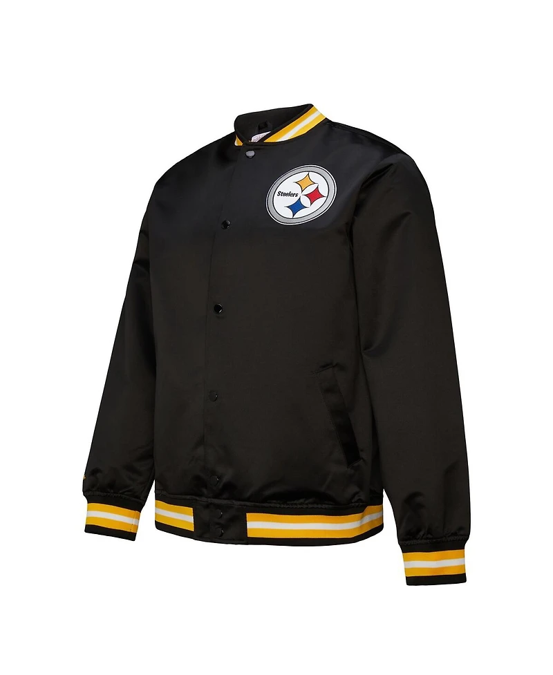 Mitchell & Ness Men's Black Pittsburgh Steelers Double Down Satin Full-Snap Jacket