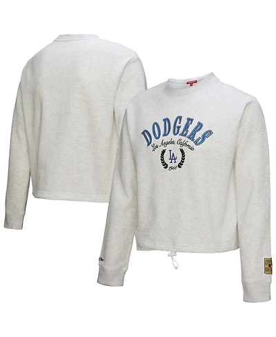 Mitchell & Ness Women's Heather Gray Los Angeles Dodgers Cropped Toggle Pullover Sweatshirt