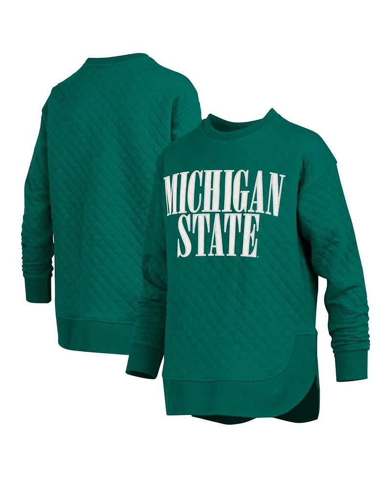 Pressbox Women's Green Michigan State Spartans Quilted Long Sleeve Pullover Sweatshirt