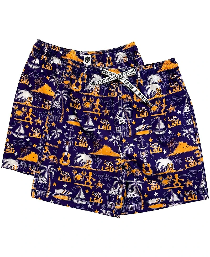 Wes & Willy Big Boys and Girls Purple Lsu Tigers Luau Swim Trunks