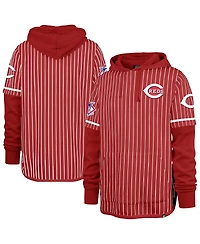 '47 Brand Men's Red Cincinnati Reds Pinstripe Double Header Pullover Hoodie