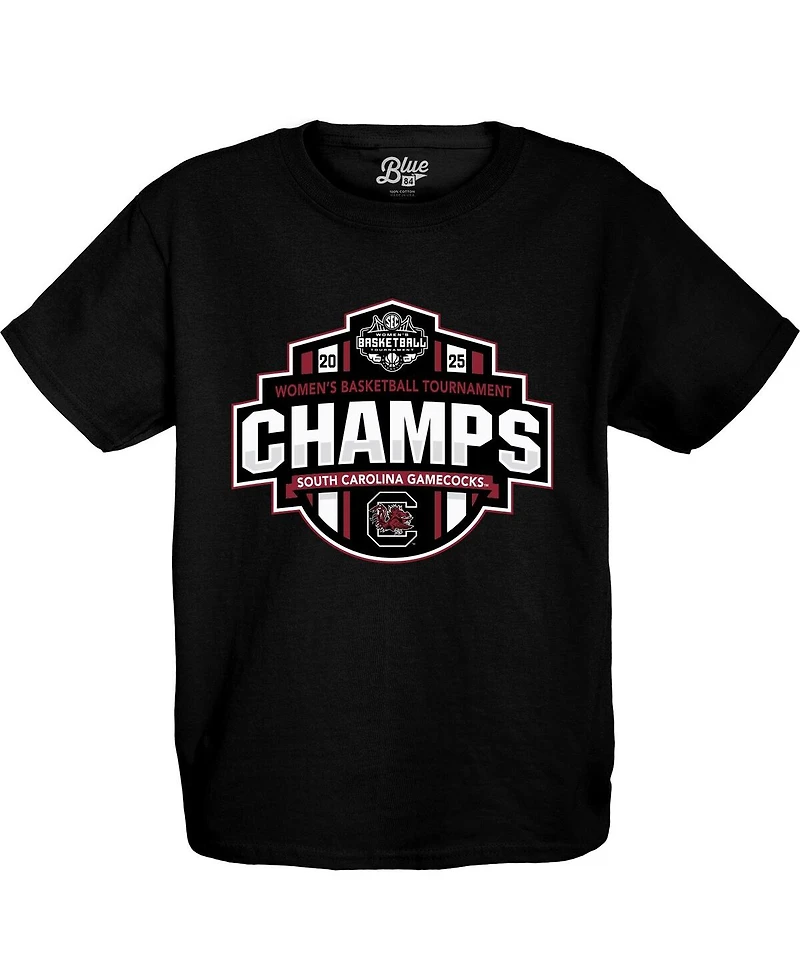 Blue 84 Big Boys and Girls Black South Carolina Gamecocks 2025 Sec Women's Basketball Conference Tournament Champions Locker Room T-Shirt