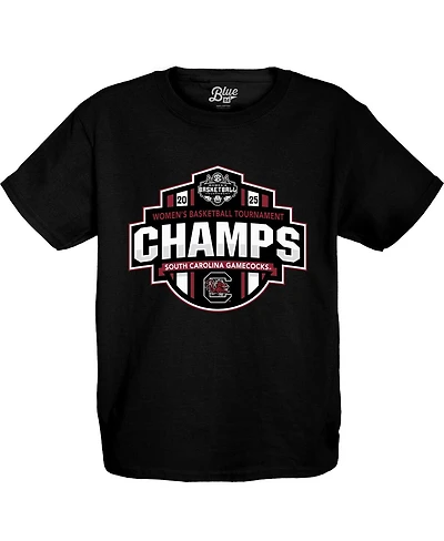Blue 84 Big Boys and Girls Black South Carolina Gamecocks 2025 Sec Women's Basketball Conference Tournament Champions Locker Room T-Shirt