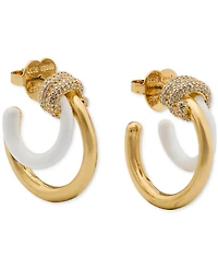 kate spade new york Gold-Tone Medium Pave Knot Layered Hoop Earrings, 1.12"