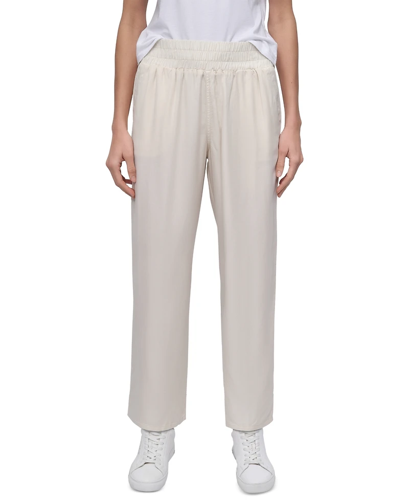 Dkny Jeans Petite Chambray Smocked-Waist Wide-Leg Pants