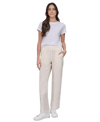 Dkny Jeans Petite Chambray Smocked-Waist Wide-Leg Pants