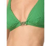 Michael Kors Women's Ribbed Hardware V-Neck Bikini Top