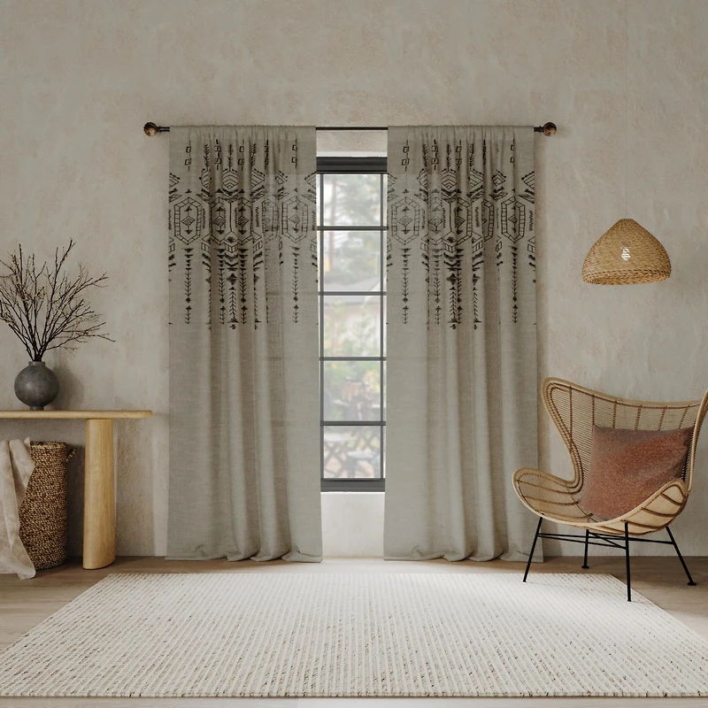 Palo Global Embroidery Semi-Sheer Rod Pocket Curtain Panel