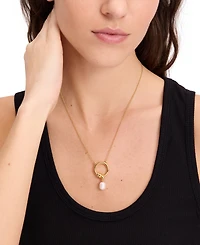 kate spade new york Gold-Tone Freshwater Pearl Pendant Necklace, 18" + 3" extender