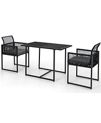 Gymax Set of 3 Pe Wicker Furniture Set Cushioned Chairs w/ Folding Backrest Patio Backyard