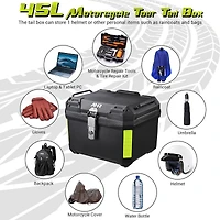 Ahr 45L Universal Motorcycle Tour Tail Box Scooter Trunk Storage with Backrest Safety Lock