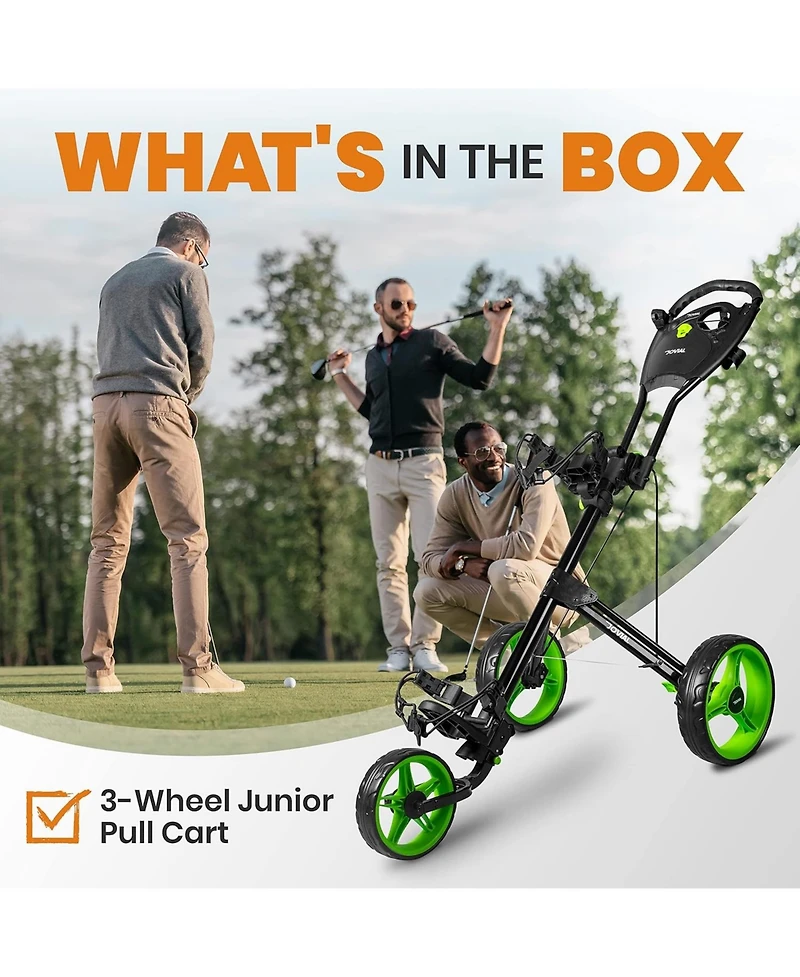 Jovial Foldable 3-Wheel Junior Golf Pull Cart with Scorecard Holder