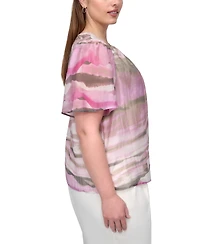 Dkny Plus Printed Short-Sleeve Blouse
