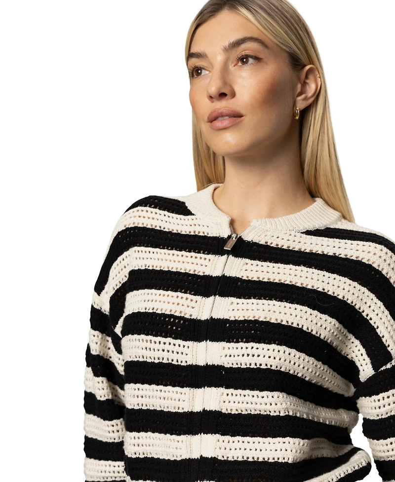 Sanctuary Women's Cotton Stripe Open-Knit Bomber Jacket