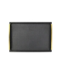 Set of Two Wood Serving Trays with Faux Croc Texture and Handles