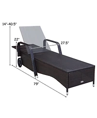 Patio Rattan Lounge Chair Chaise Adjustable Recliner Cushioned Sofa Garden