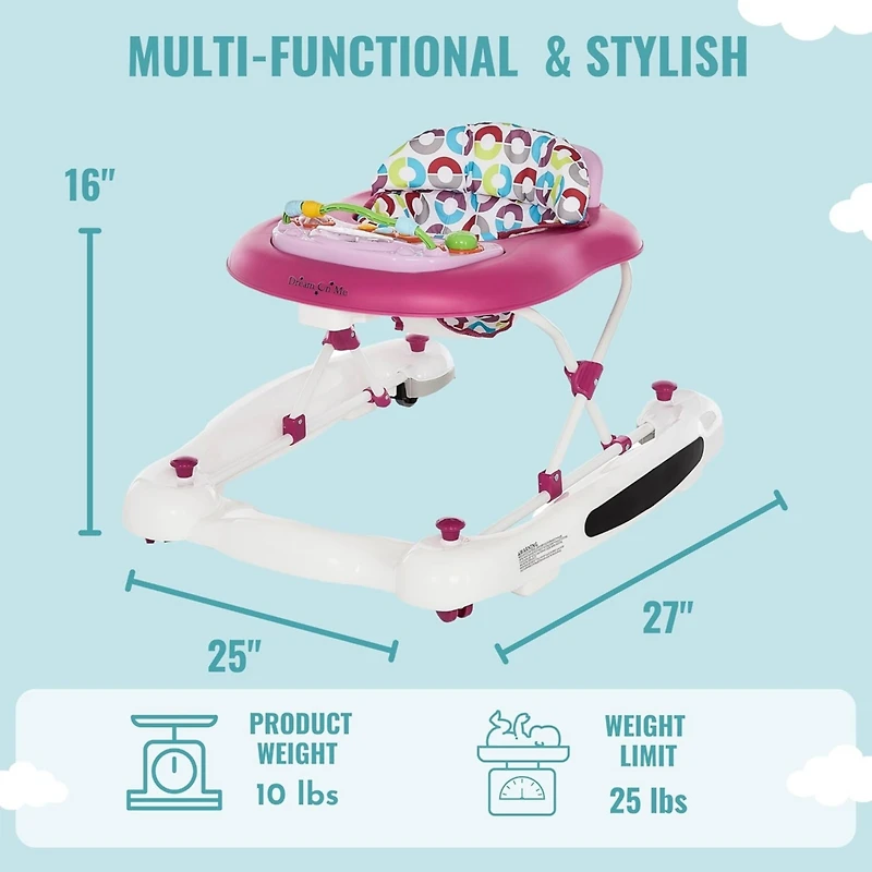 Dream On Me Go-Getter Baby Walker and Walk Behind Walker, Orange