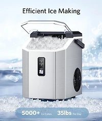 Zafro Portable Ice Maker with Handle, Stainless Steel Ice Maker Countertop with Slef-Cleaning, 35Lbs/24H, 7Mins Fast Ice Making, with Ice Basket/Ice S