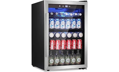 Zafro Mini Beverage Fridge with Glass Door - 145 Can Capacity, 4.4Cu.Ft Cooler for Soda, Beer or Wine, Perfect for Home, Office or Bar