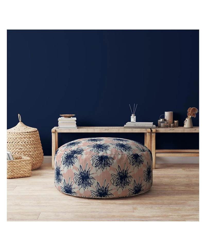 Round Canvas Floral Pouf Ottoman – Stylish and Functional Piece