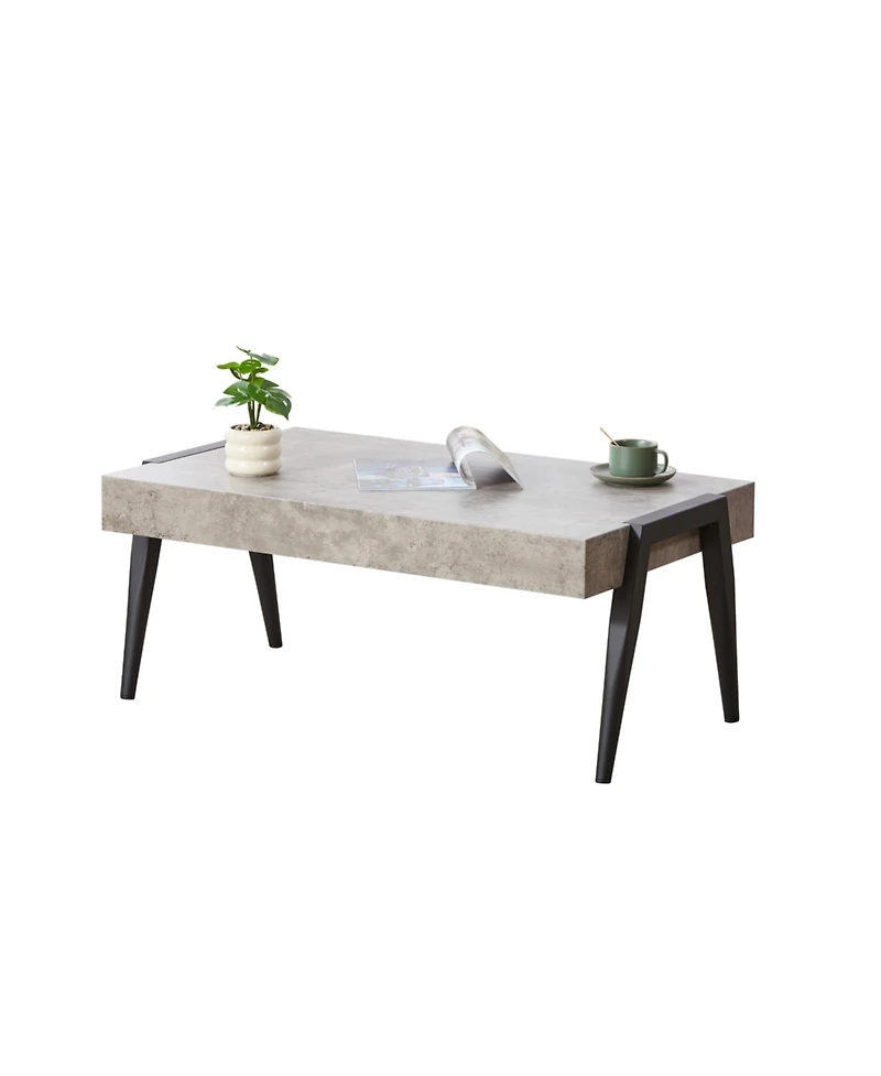 Kings Brand Furniture Camden Marble-Style Wood Coffee Table with Metal Legs, Center Table for Living Room, Black/Gray