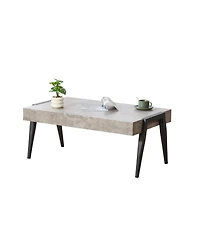 Kings Brand Furniture Camden Marble-Style Wood Coffee Table with Metal Legs, Center Table for Living Room, Black/Gray