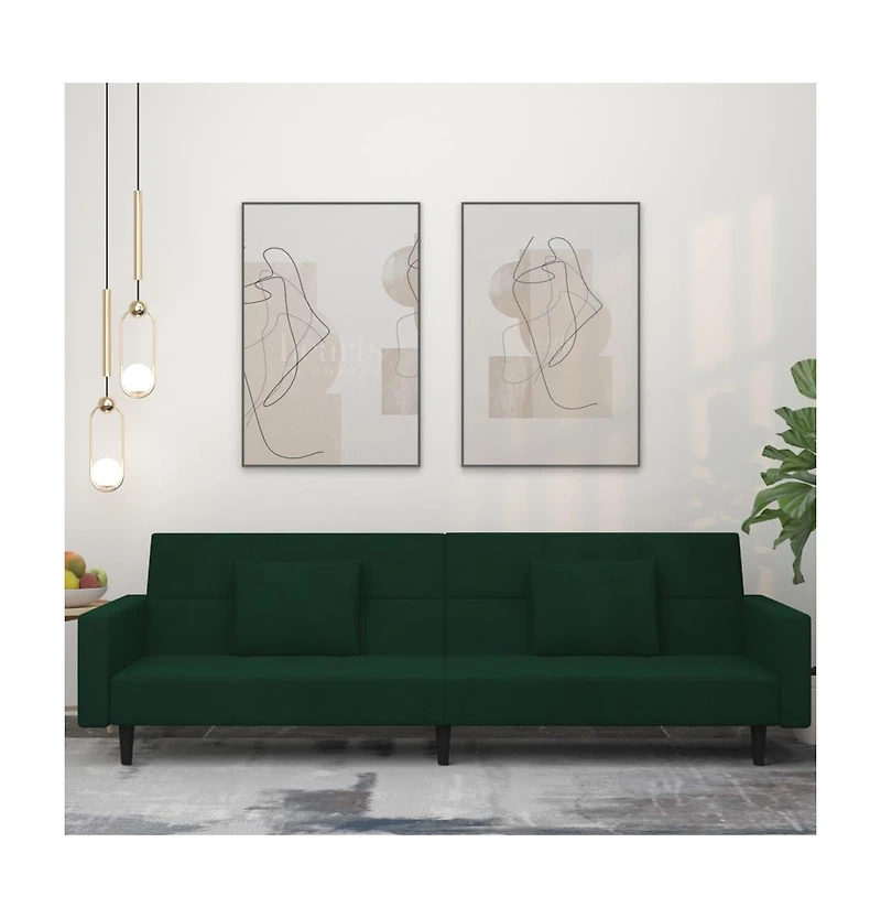 2-Seater Sofa Bed with Two Pillows Dark Green Velvet