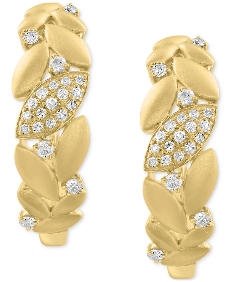 Effy Diamond & Polished Navette Small Hoop Earrings (1/5 ct. t.w.) in 14k Gold, 0.7"