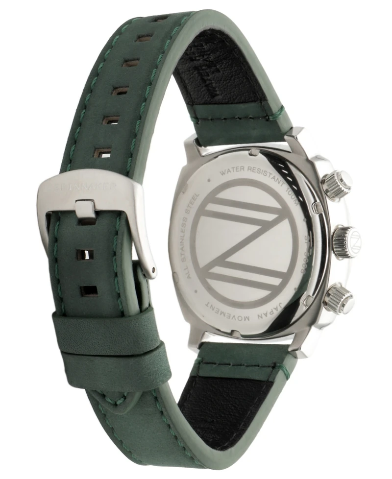 Spinnaker Men's Hull Chronograph Green Leather Strap Watch, 42mm