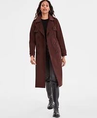Bcbgmaxazria Women's Double Breasted Faux Suede Belted Trench Coat