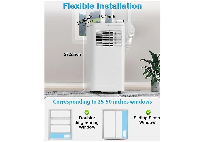 Zafro Portable Air Conditioner, 10000 Btu for Room up to 450 sq. ft, Portable Ac with Dehumidifier & Fan, 2 Fan Speeds, 24H Timer, Remote Control, Ene